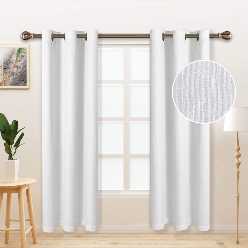 LORDTEX Linen Look Textured Blackout Curtains with Thermal Insulated Liner - Heavy Thick Grommet Window Drapes for Bedroom, 40 x 72 Inches, White, Set of 2 Panels - Image 3